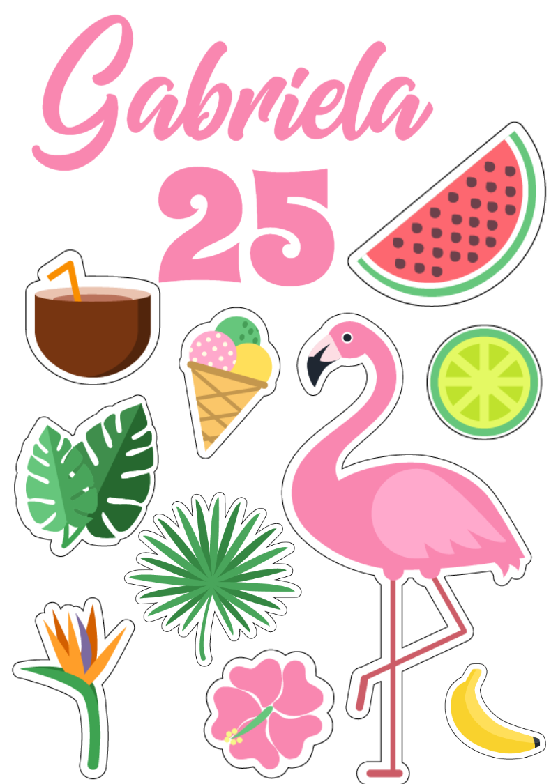 Topo de Bolo Tropical com Flamingo para Editar Online Topo de Bolo Tropical com Flamingo para Editar Online
