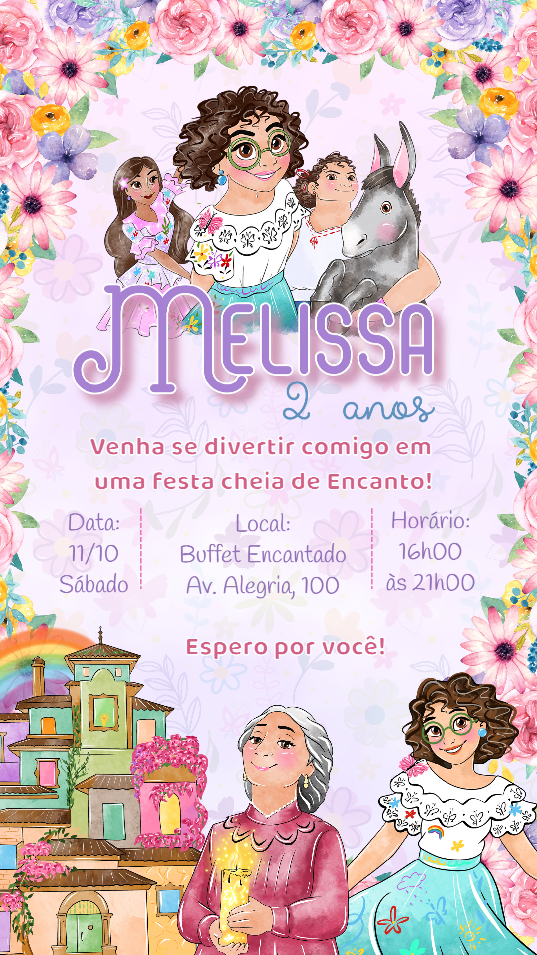 Convite de Aniversário Encanto com Personagens para Editar Online Convite de Aniversário Encanto com Personagens para Editar Online
