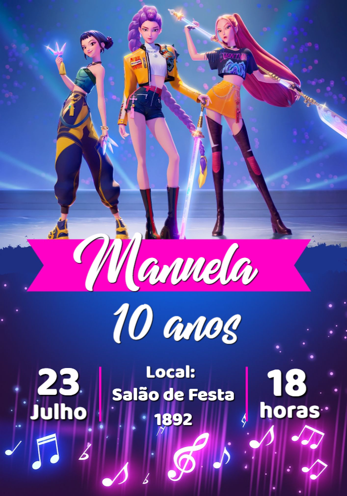 Convite Aniversário Guerreiras Kpop para Editar Online