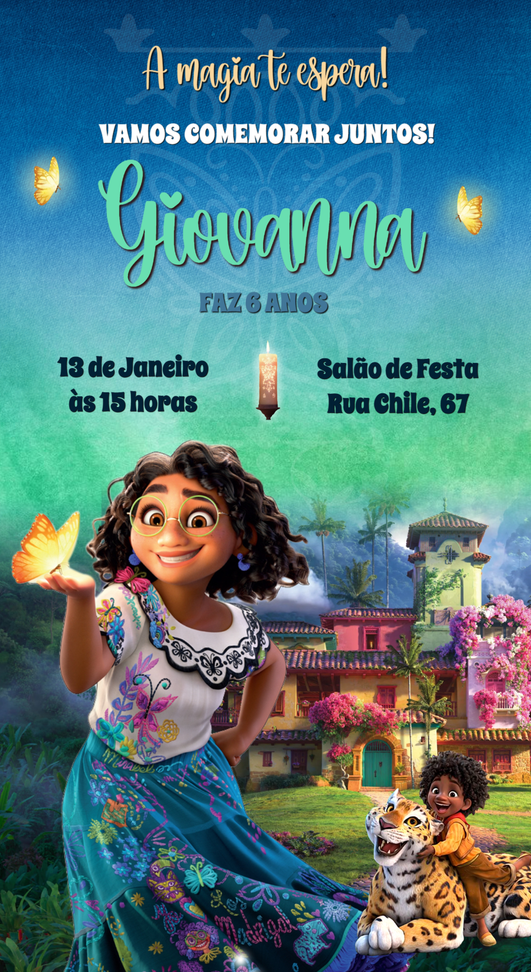 Convite de Aniversário Encanto com Personagens para Editar Online Convite de Aniversário Encanto com Personagens para Editar Online