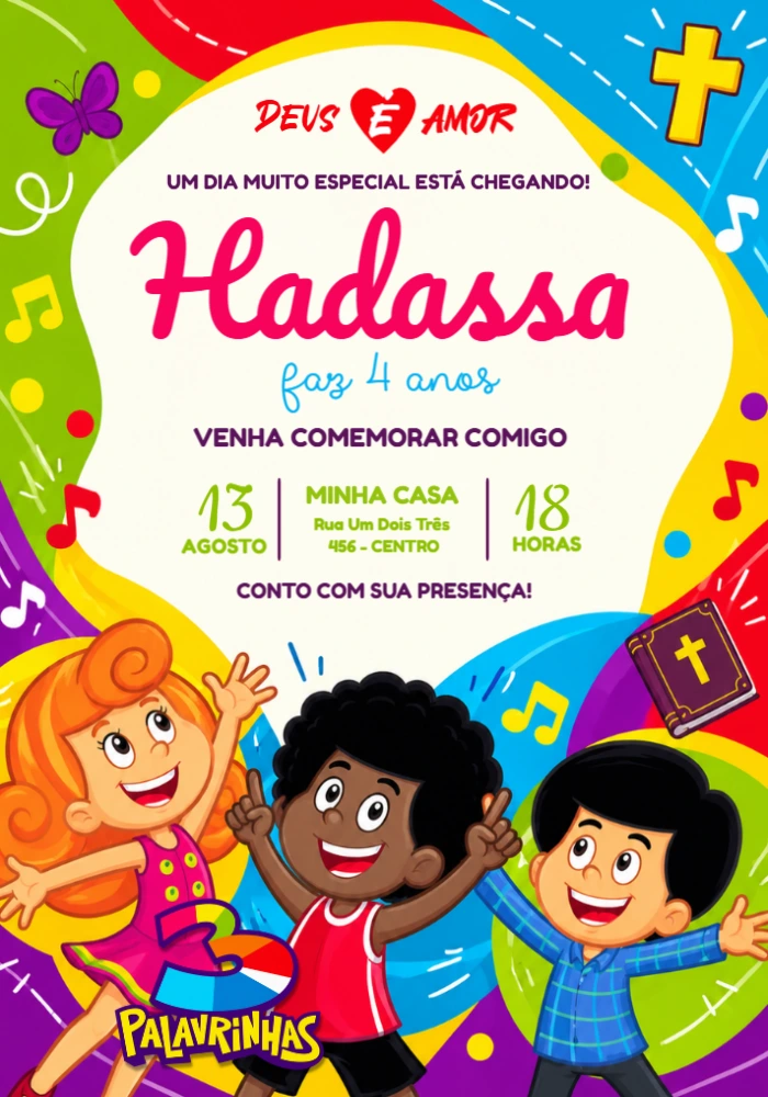 Convite de Aniversário 3 Palavrinhas para Editar Online Convite de Aniversário 3 Palavrinhas para Editar Online