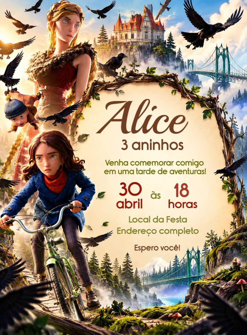 Convite de Aniversário O Bosque Selvagem Editável Convite de Aniversário O Bosque Selvagem Editável