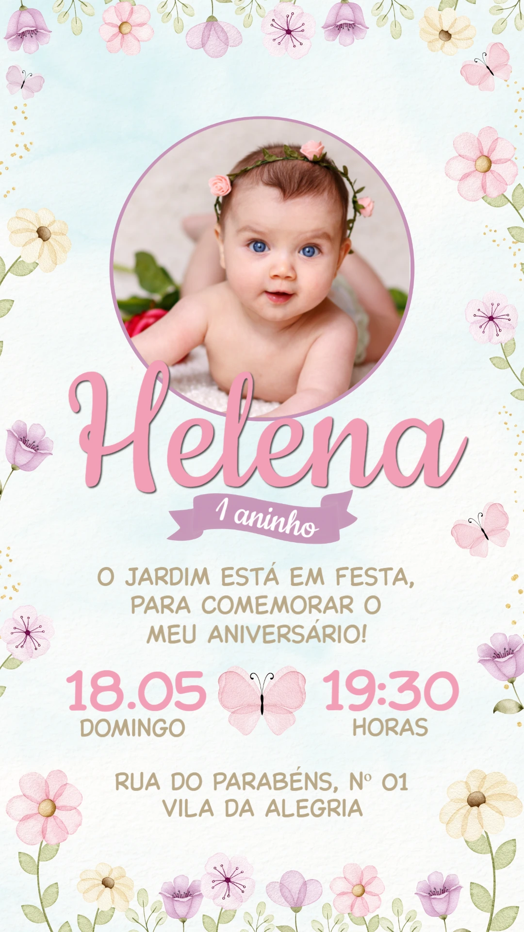 Convite de Aniversário Jardim das Borboletas Editável com Foto Convite de Aniversário Jardim das Borboletas Editável com Foto