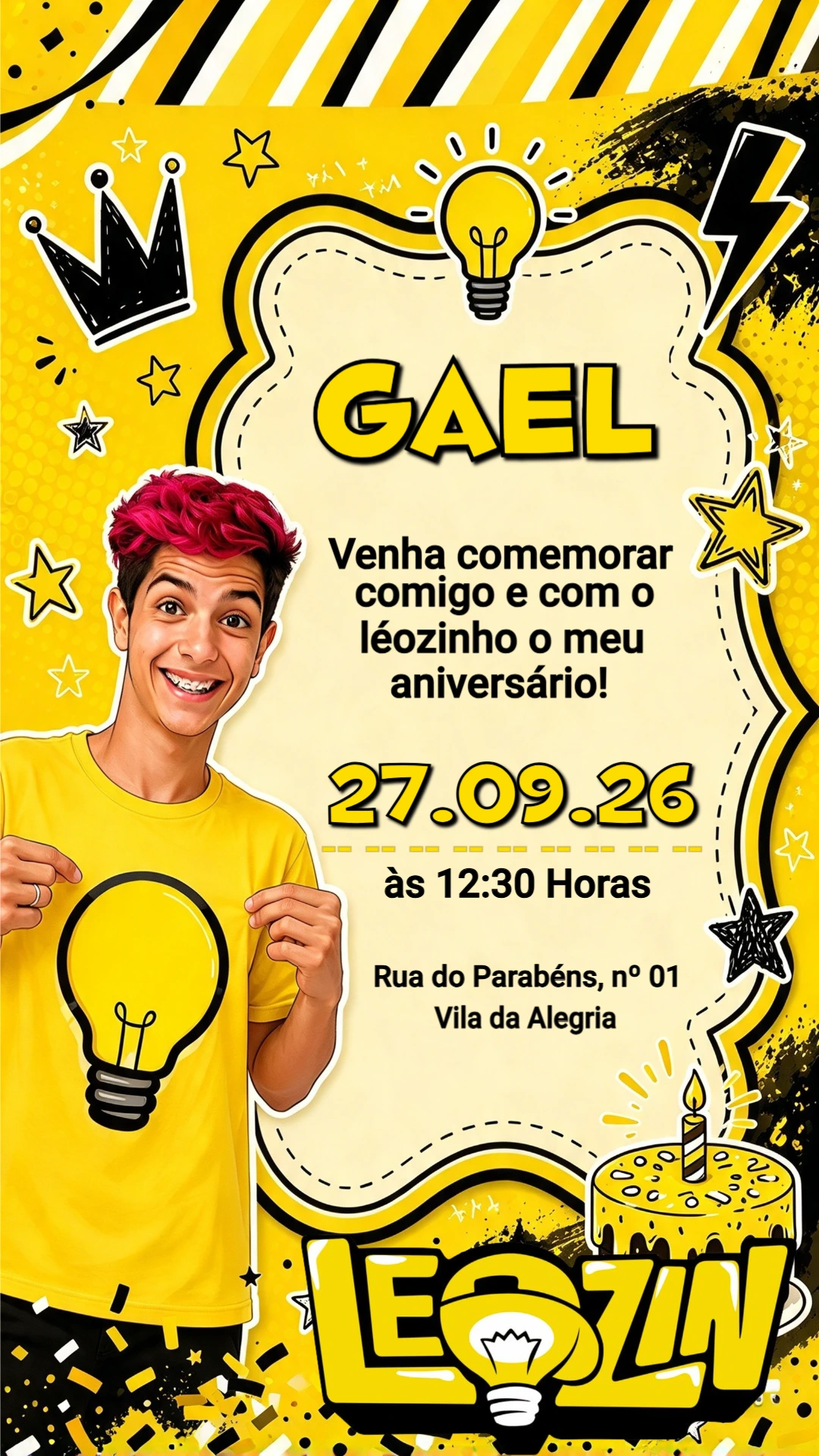 Convite de Aniversário Léozinho dos Rosas Editável para Festa Convite de Aniversário Léozinho dos Rosas Editável para Festa