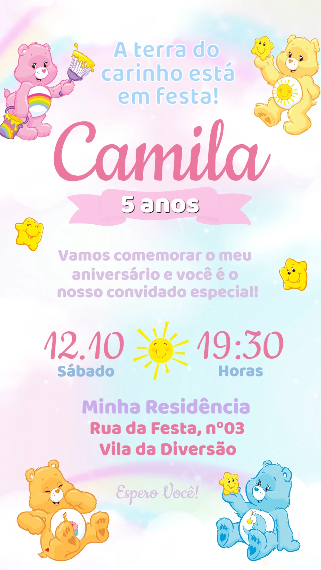 Convite de Aniversário Ursinhos Carinhosos para Editar Online Convite de Aniversário Ursinhos Carinhosos para Editar Online