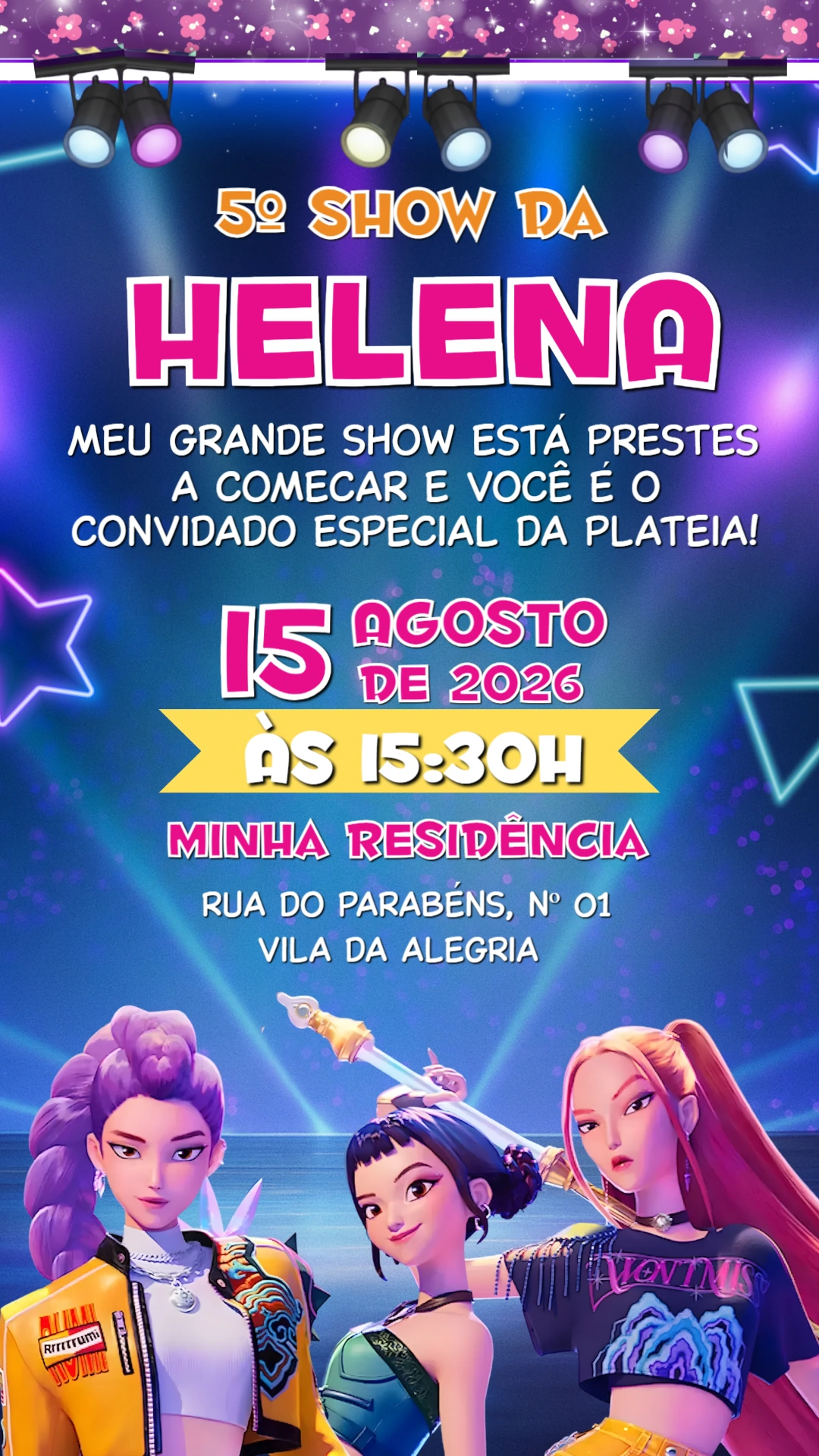 Convite de Aniversário Guerreiras do K-pop para Editar Online Convite de Aniversário Guerreiras do K-pop para Editar Online