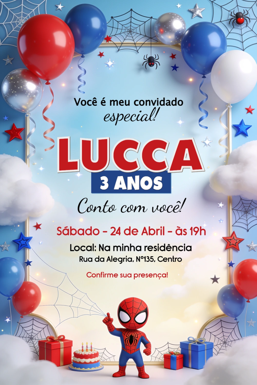 Convite de Aniversário Homem-Aranha Editável para Festa Infantil Convite de Aniversário Homem-Aranha Editável para Festa Infantil