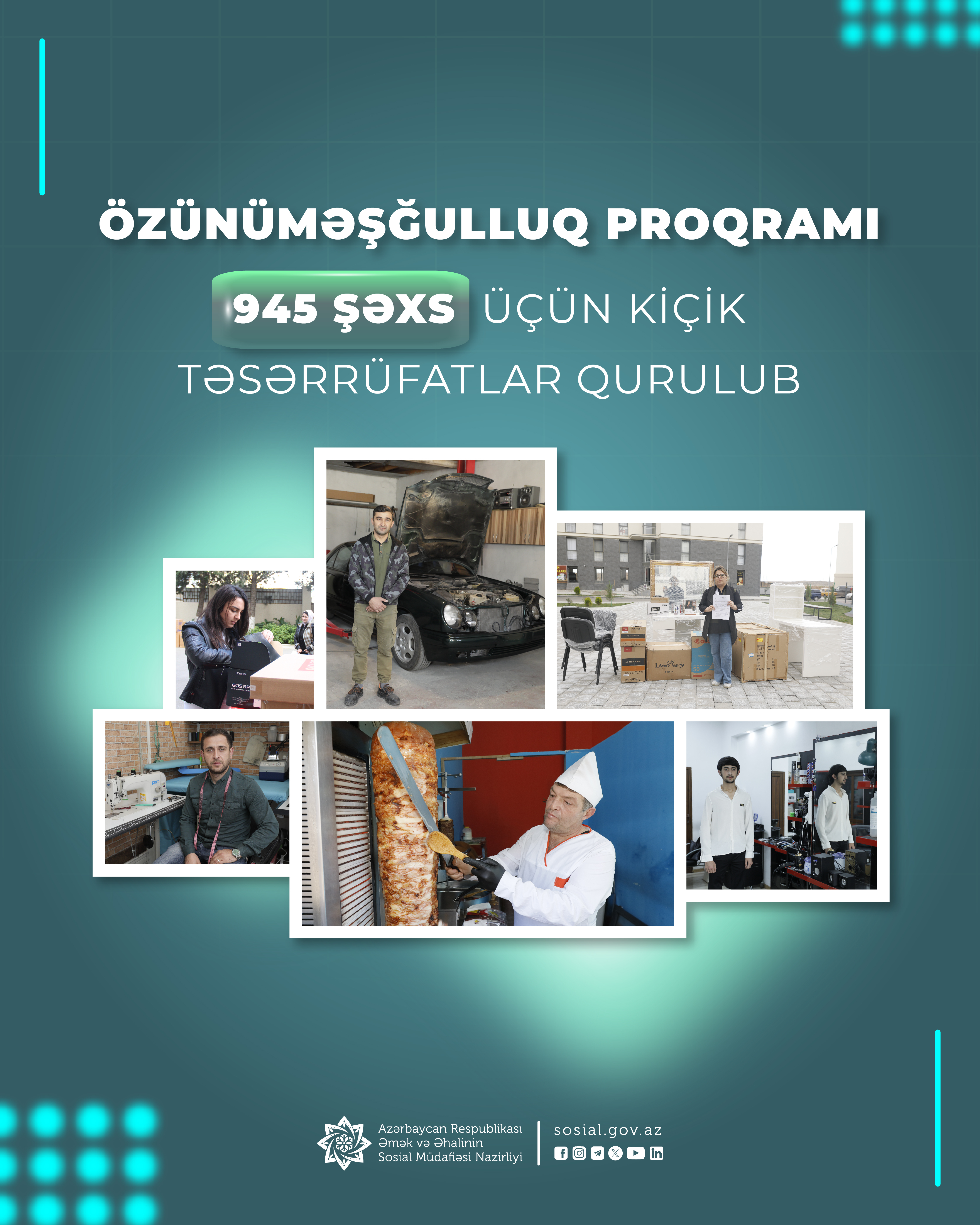 Son bir ayda özünüməşğulluq proqramı üzrə 945  şəxs üçün kiçik təsərrüfatlar qurulub