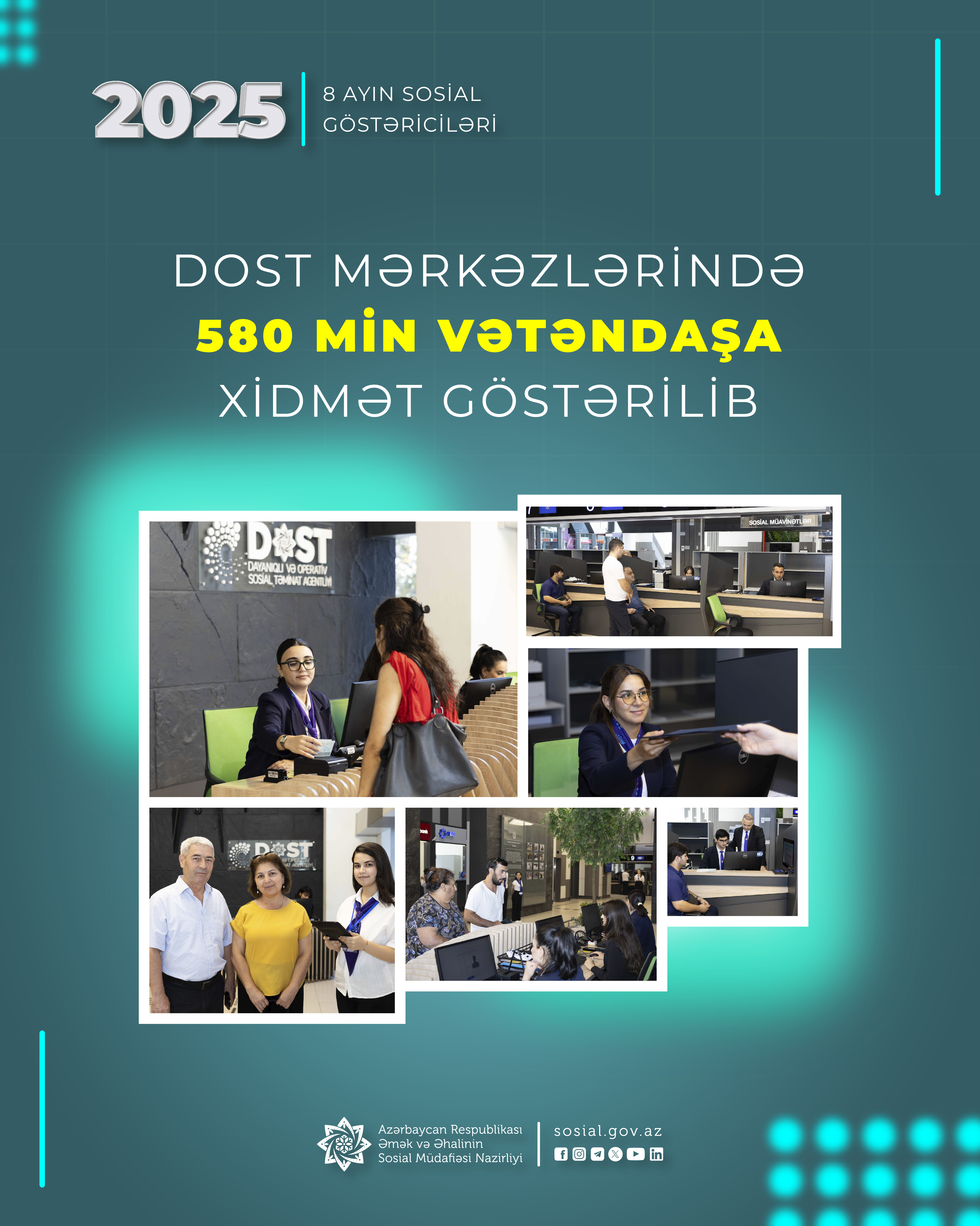 Bu ilin yanvar-avqust aylarında DOST mərkəzlərində 580 min vətəndaşa xidmət göstərilib.