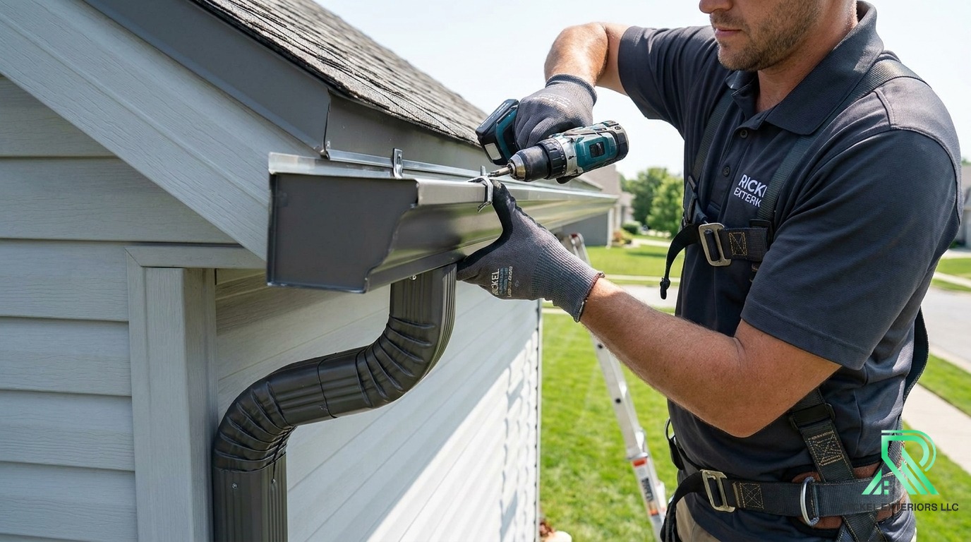 Seamless gutter installation ensuring proper drainage on a Kansas City property