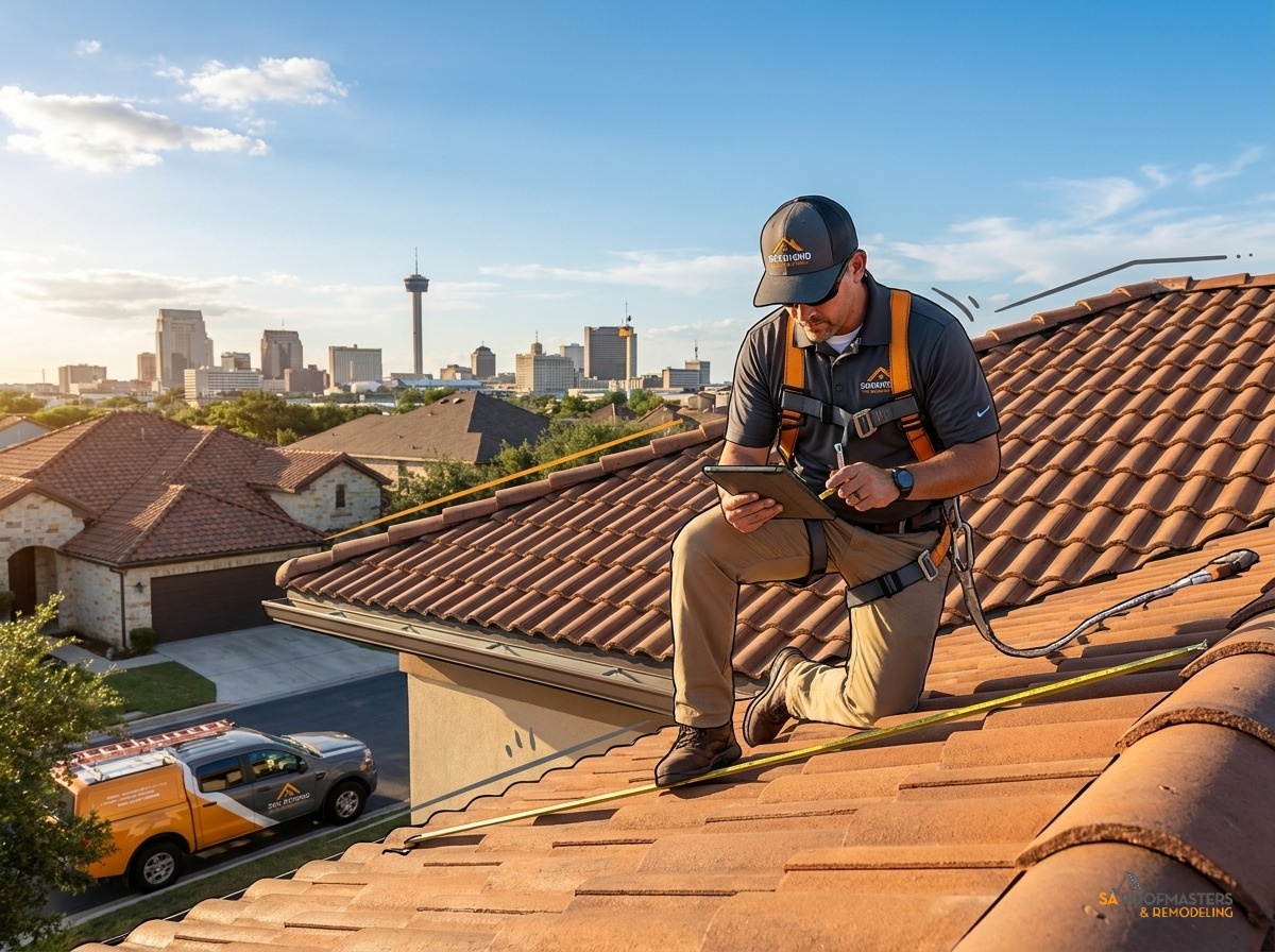 SA Roofmasters inspecting a residential roof in San Antonio