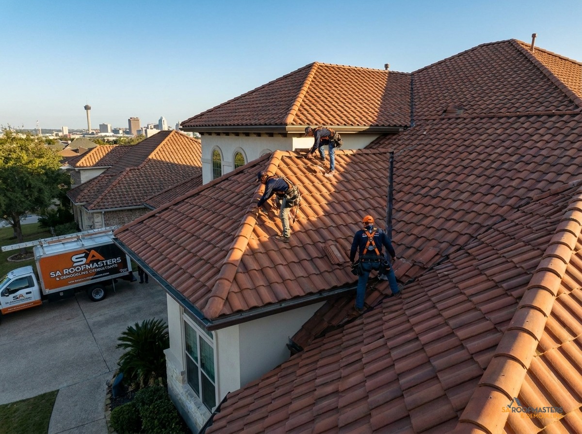 New shingle and tile residential roofing installed by SA Roofmasters in San Antonio