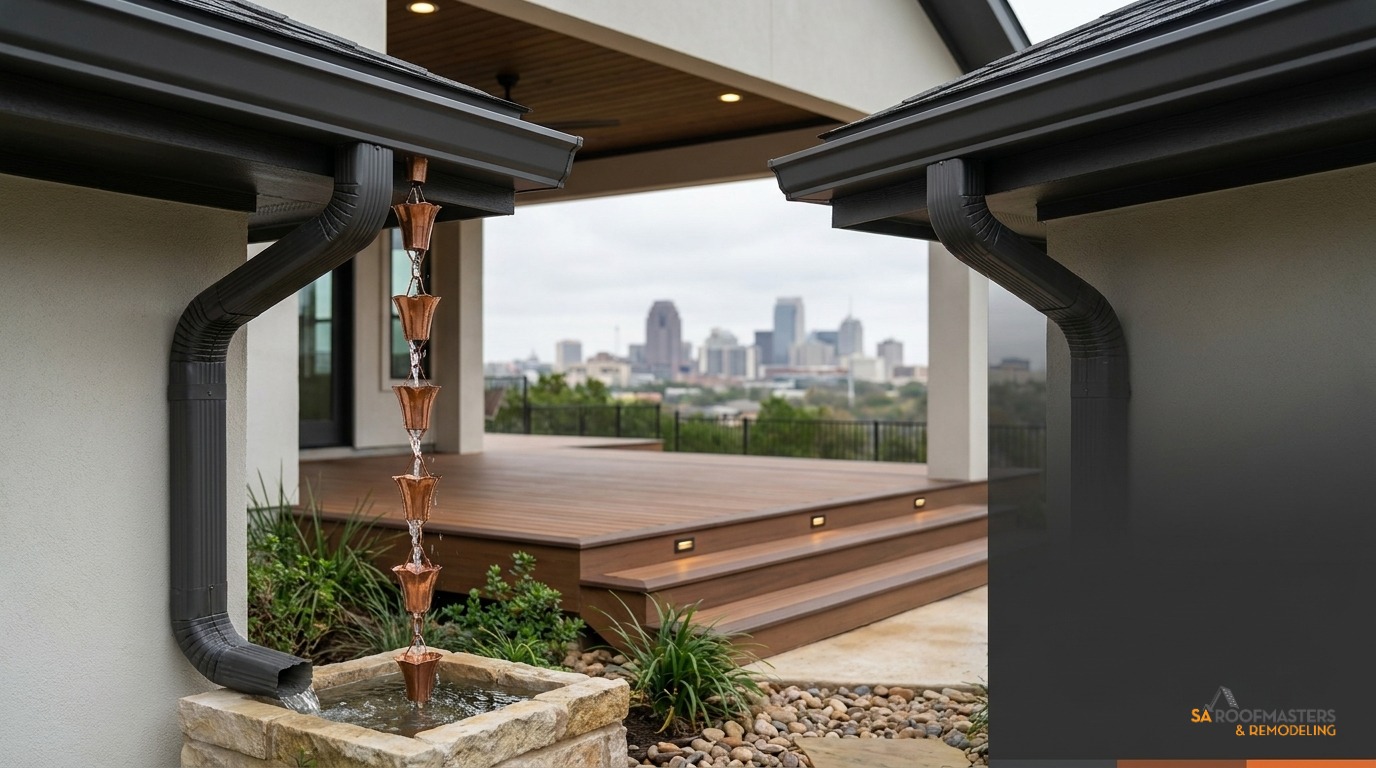 Gutter and drainage upgrade paired with roof repair in San Antonio