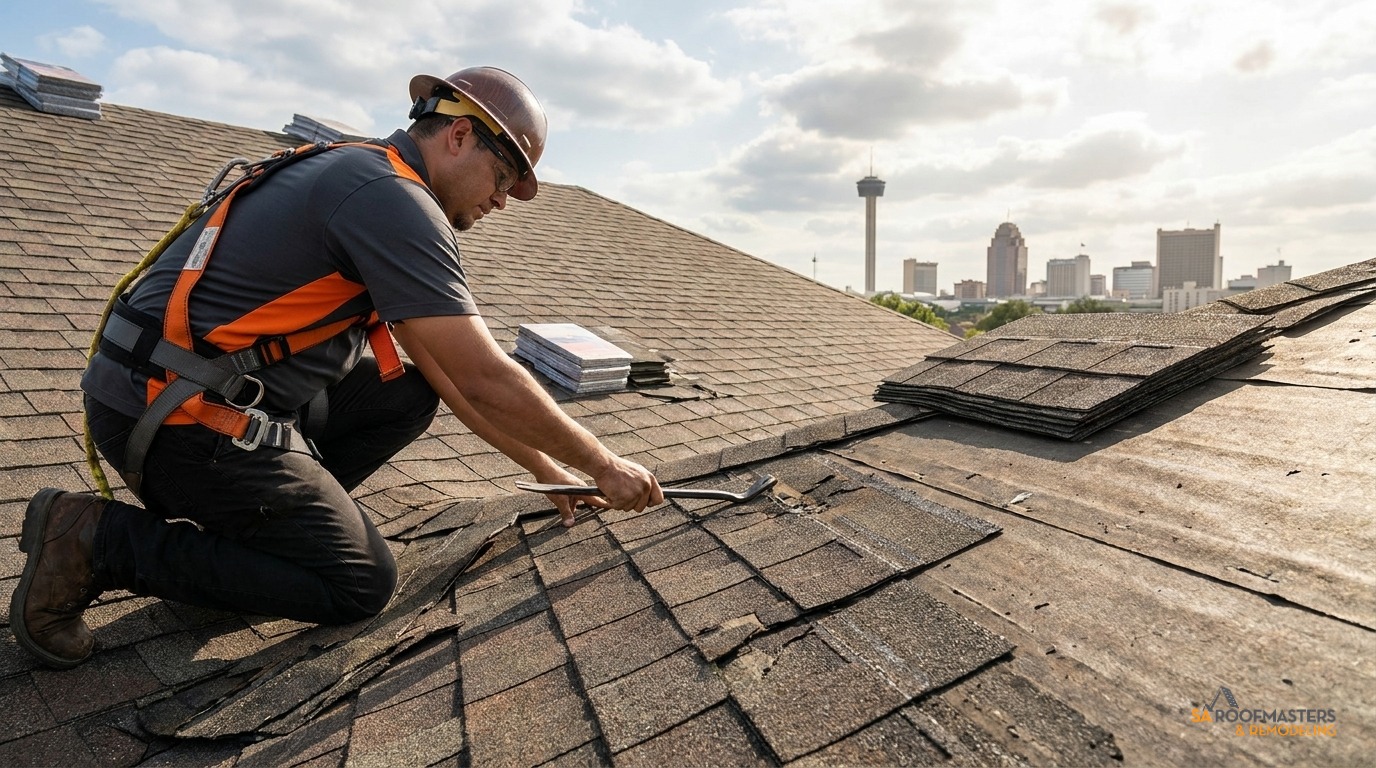 Storm damage roof restoration in San Antonio