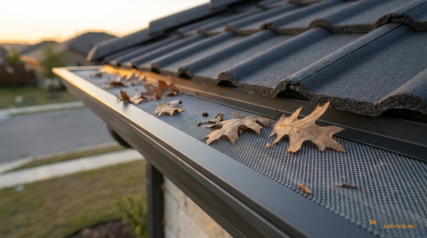 Micro-mesh leaf guard on a gutter system in Fair Oaks Ranch