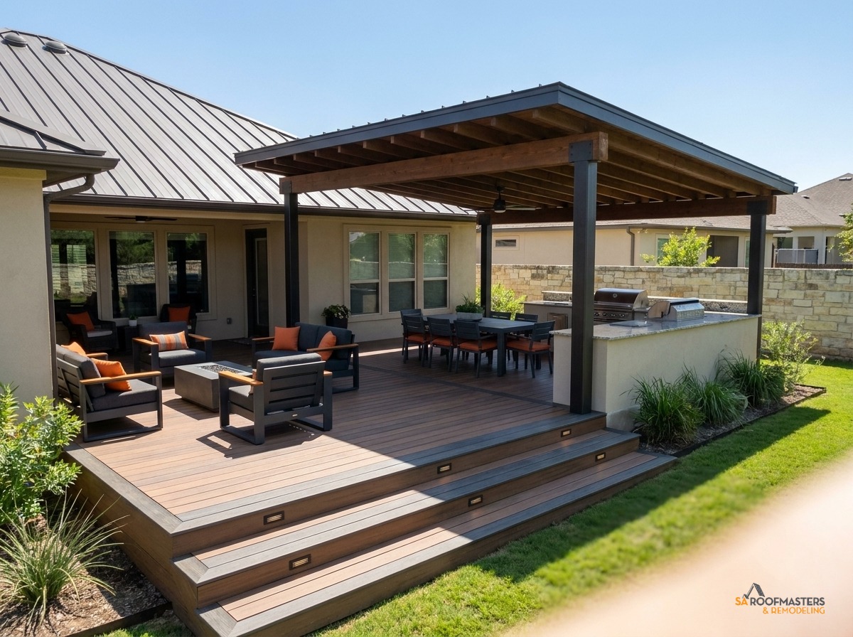 Custom Trex deck and patio cover in Boerne, TX