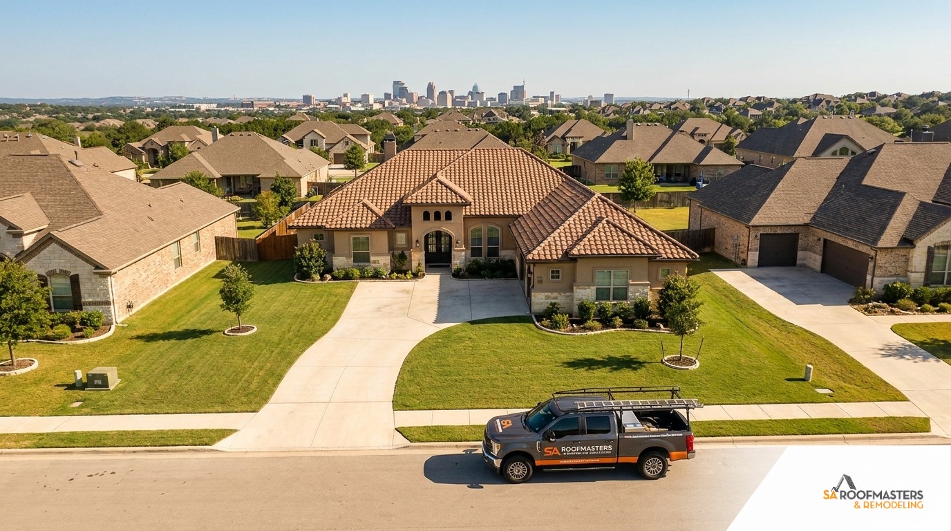 Completed metal roof with clean job site at a San Antonio home