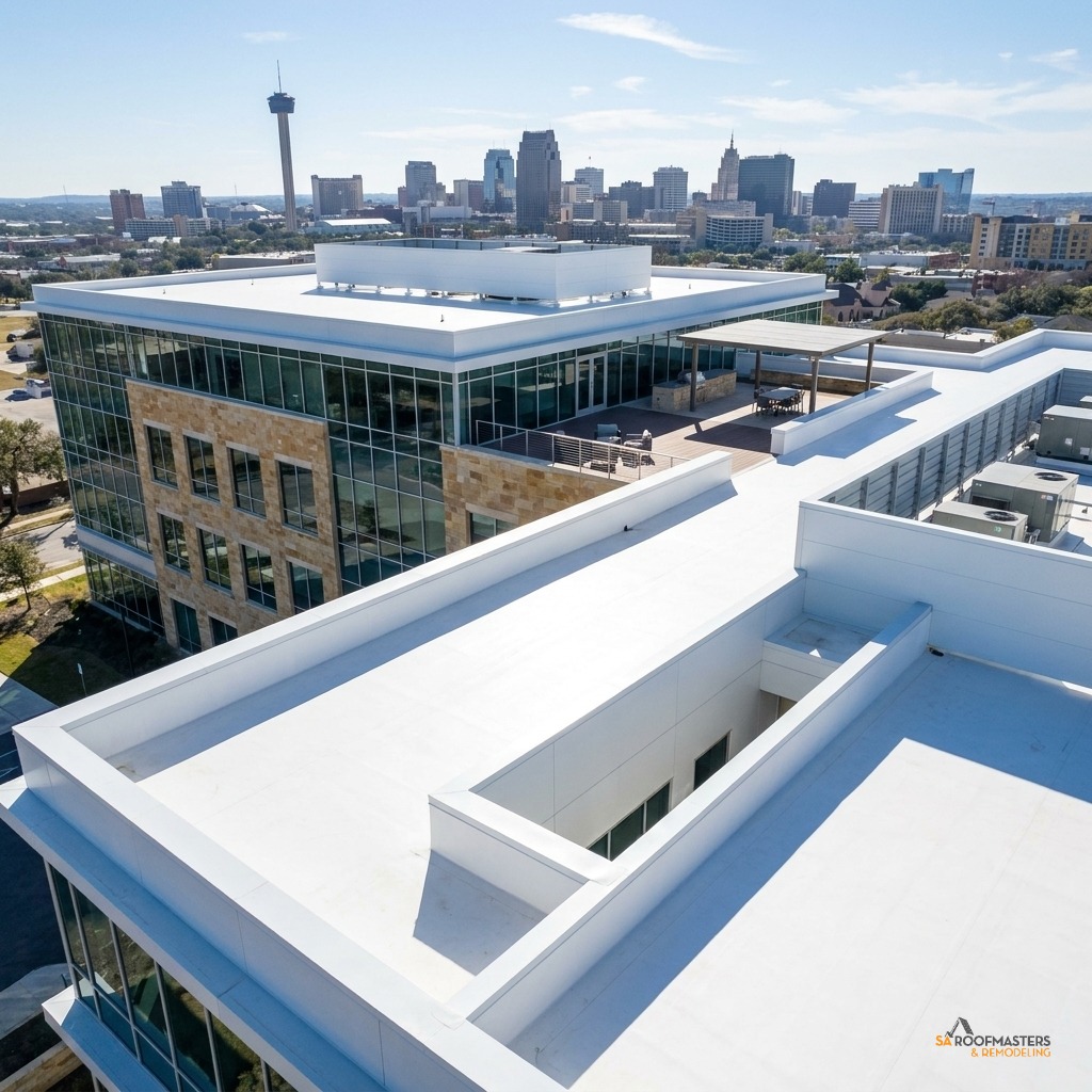 Commercial roof installation on a facility in San Antonio