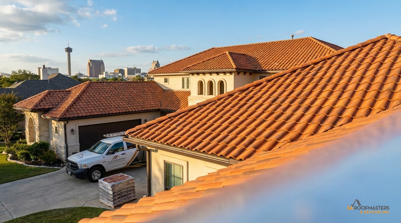 Completed shingle residential roofing project in San Antonio by SA Roofmasters