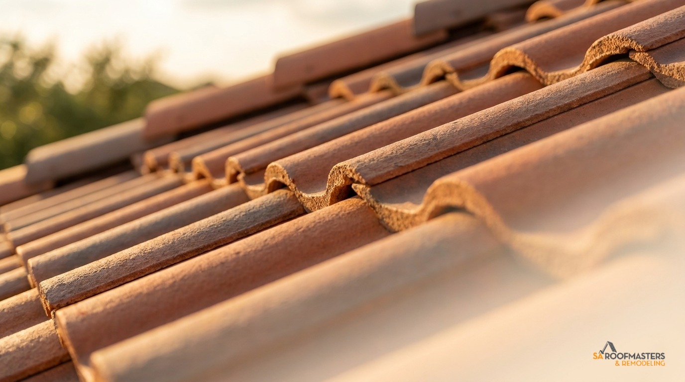 SA Roofmasters repairing a Spanish clay tile roof in San Antonio