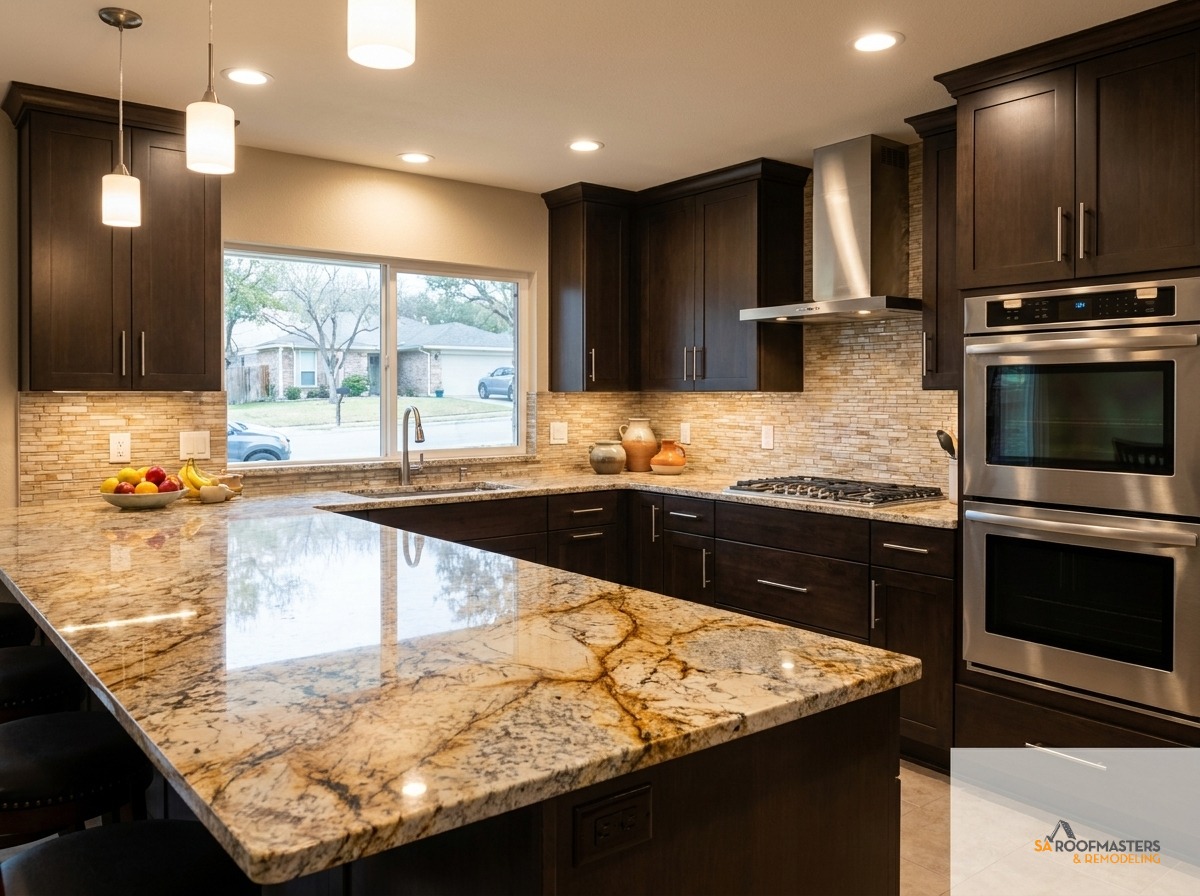 Custom granite countertops in a remodeled San Antonio kitchen