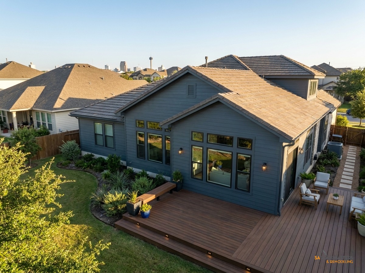 Custom home addition in San Antonio integrated with the main roof