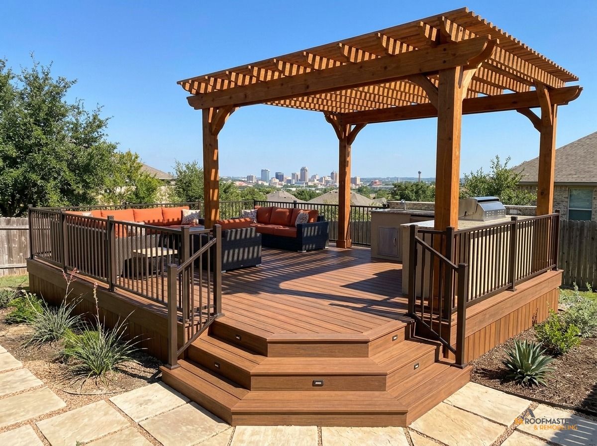 Composite Trex deck in a San Antonio backyard
