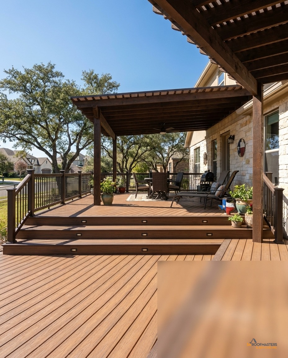 Home remodeling project in San Antonio with a custom deck and patio addition
