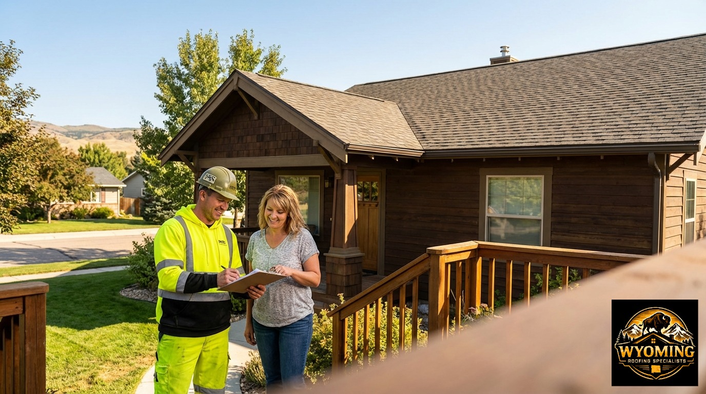 Wyoming Roofing Specialists contractor explaining the insurance claims process to a homeowner