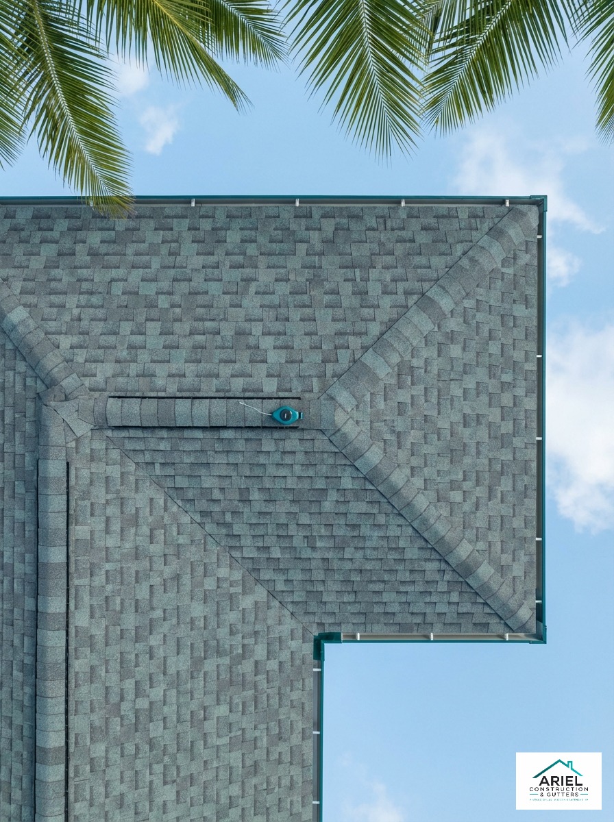 Drone photography showing clean, symmetrical Owens Corning architectural shingles against a bright Florida sky