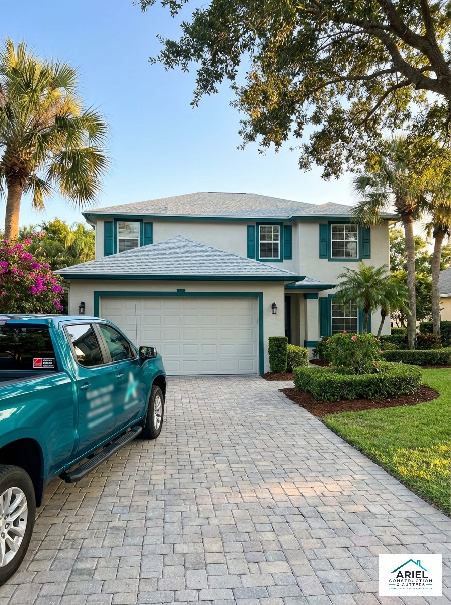 A tidy, broom-clean job site post-installation at a classic Palm Bay suburban home