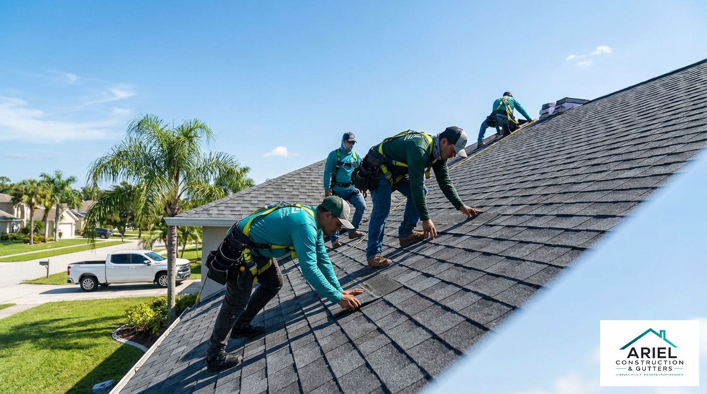 Professional installation of Owens Corning architectural shingles on a Florida home