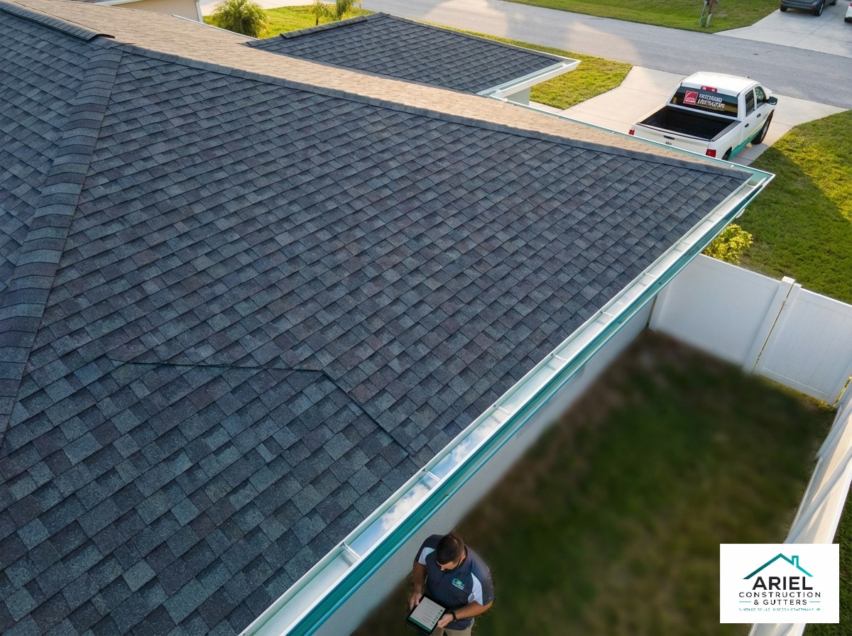 Drone photography showing symmetrical roofing patterns against a bright Florida sky