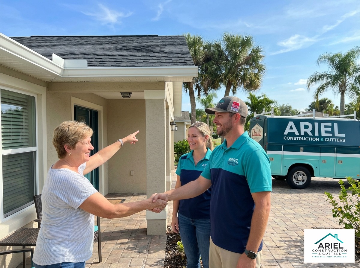 Ariel Construction and Gutters owners providing honest, neighborly service to a Space Coast homeowner