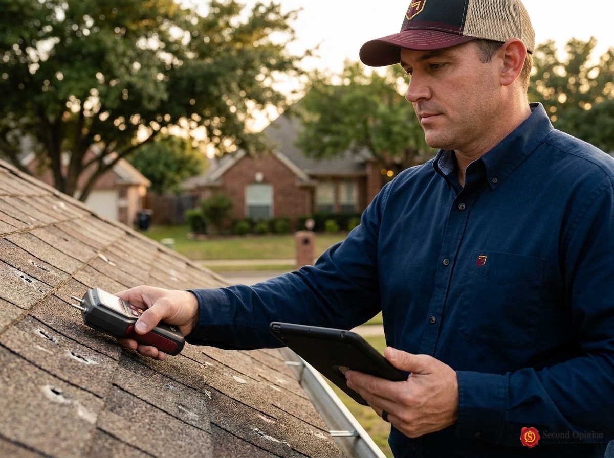 Licensed public adjuster analyzing residential property damage in Texas