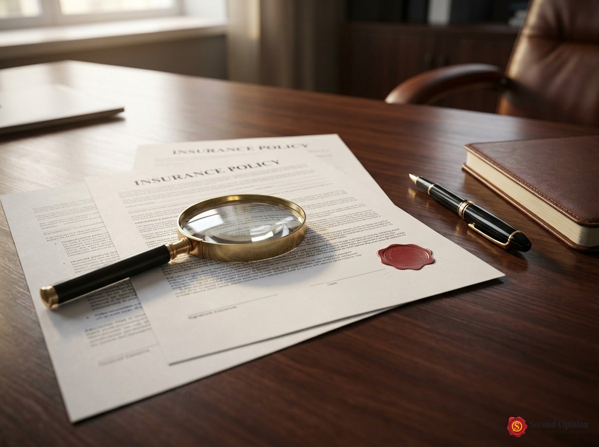 Magnifying glass on insurance policy fine print