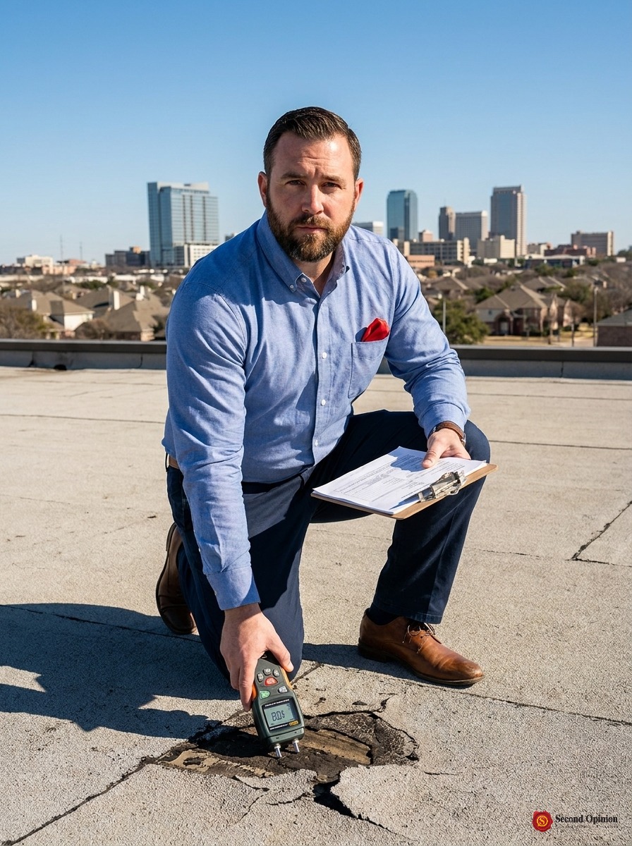Professional public adjuster conducting a commercial property appraisal in Fort Worth, Texas