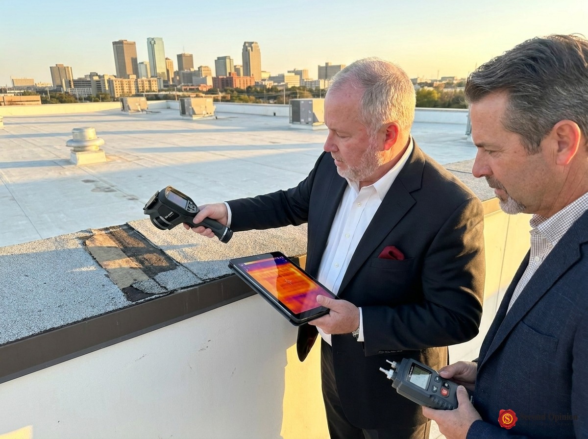 Public adjuster conducting an independent property appraisal for a commercial building in Texas