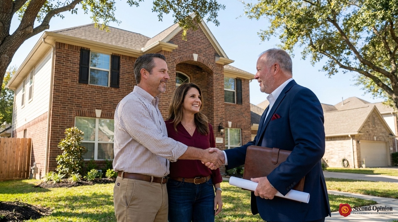 The Young Family in front of their fully restored Fort Worth home after Second Opinion Public Adjusters maximized their insurance settlement