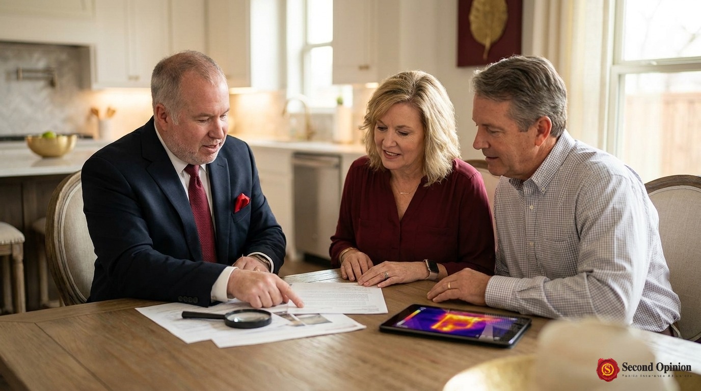 Public adjuster reviewing a residential insurance policy with a Fort Worth homeowner
