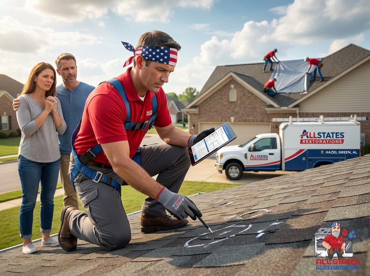 All States Restoration roofer performing a free roof inspection on a home