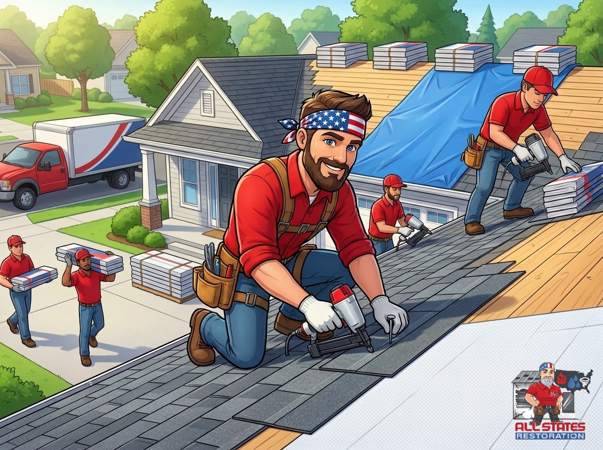 All States Restoration roofing crew completing a roof installation