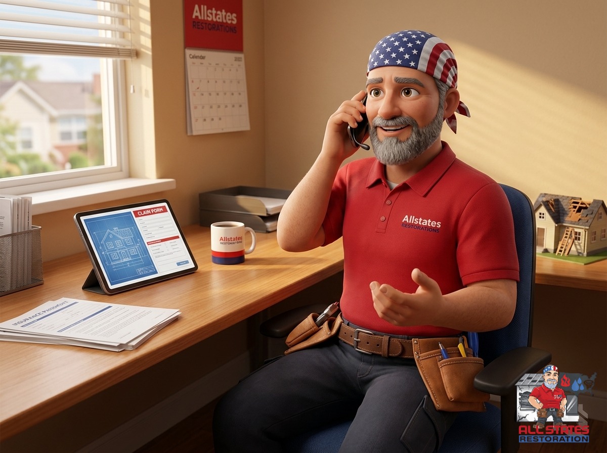 All States Restoration roofer taking a phone call from a homeowner