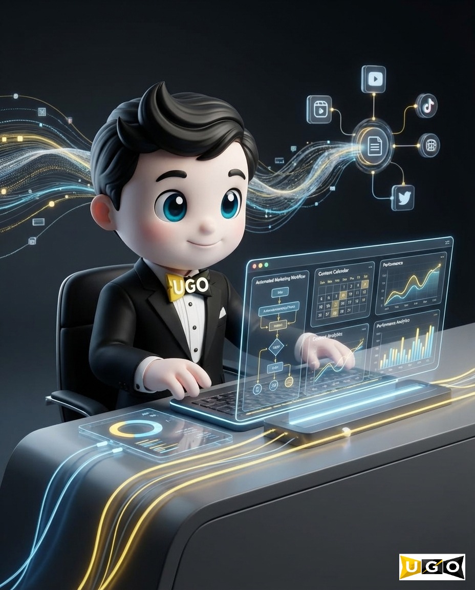 UGO mascot confidently running automated marketing systems