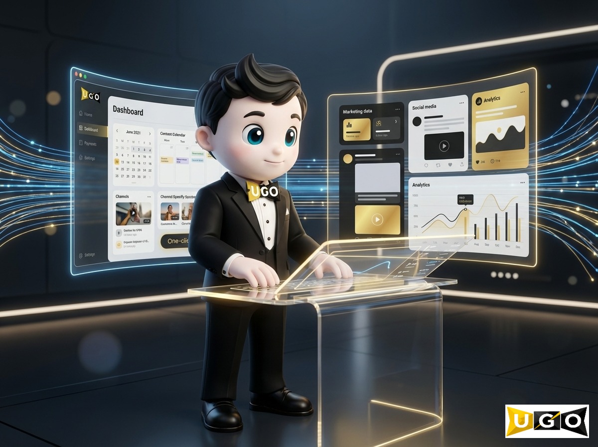 UGO mascot confidently ready to launch your autonomous marketing system