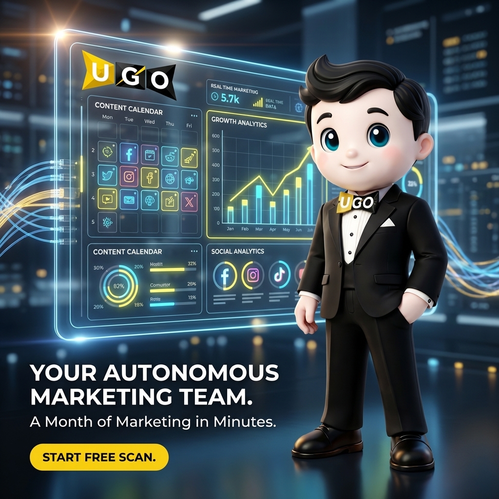 UGO social media and blog content generation — on-brand posts and articles created automatically