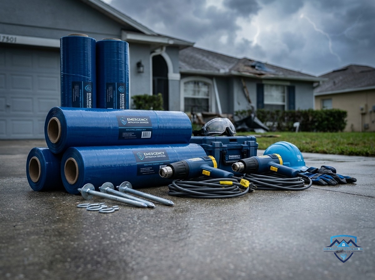 Industrial-grade polyethylene materials for roof mitigation — superior durability compared to basic temporary tarps