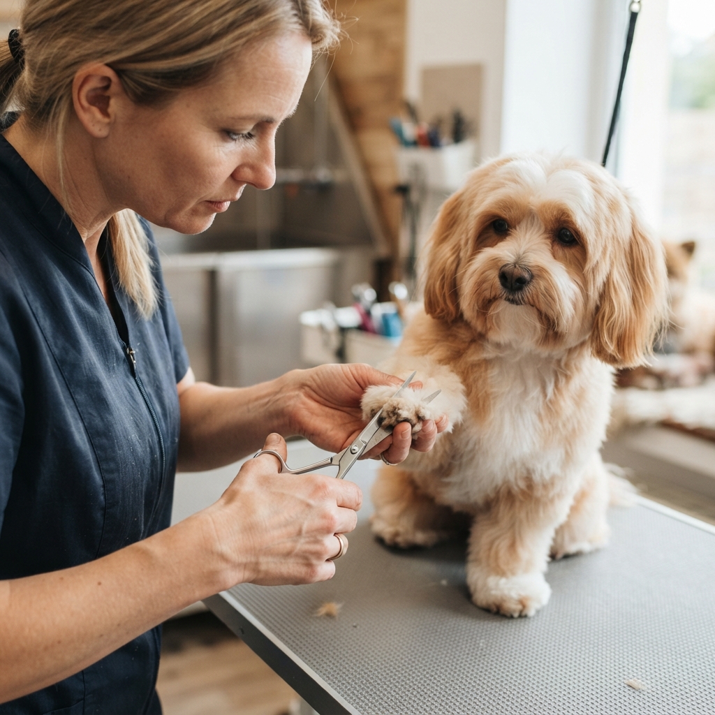 Calm dog grooming environment