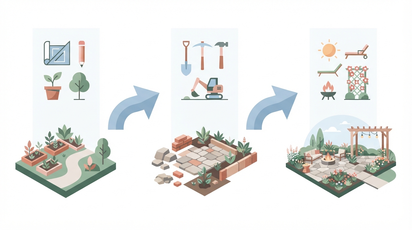 Maple & Stone landscaping design and build process diagram