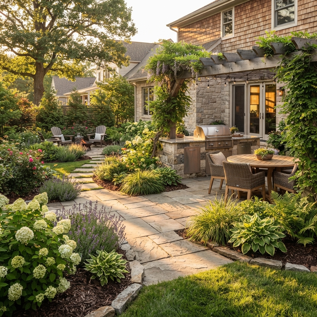 Completed stone patio and landscape build